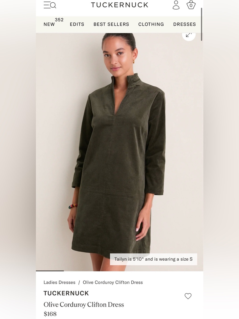 Tuckernuck Olive Green Corduroy Clifton Dress - Size XS
